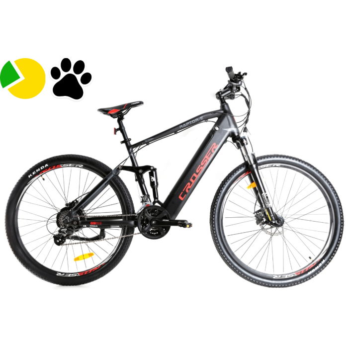 Электровелосипед E- Crosser Raptor 29"; (350 Вт, 36 В, 13 А/ч); гидравлика; вилка Suntour; Shimano Altus 3*8S, черно-красный