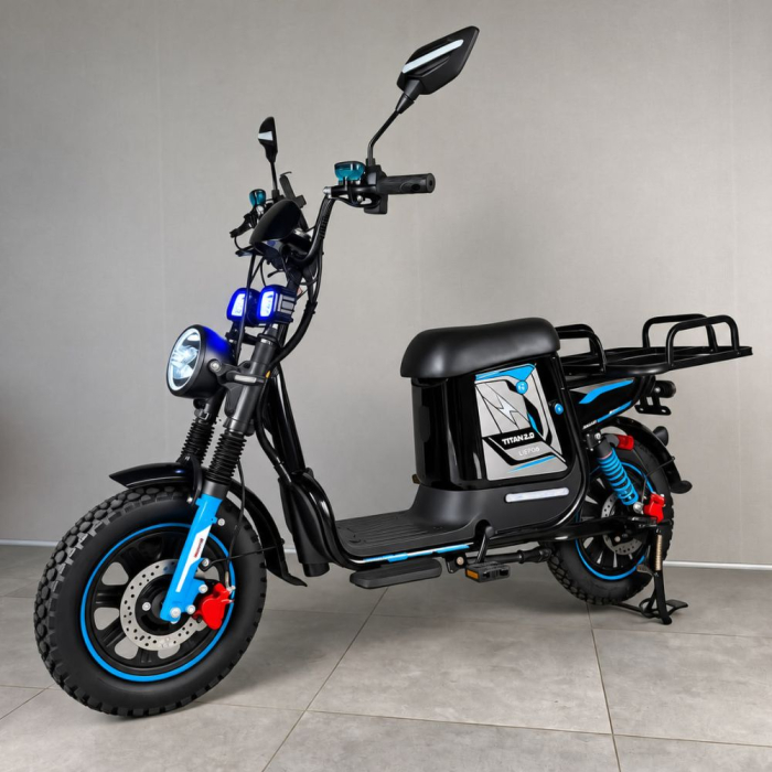 Електровелосипед MINAKO Titan 2.0 (16" 60V 35Ah 1500W) 2026 + Вантажний багажник Чорний з синім